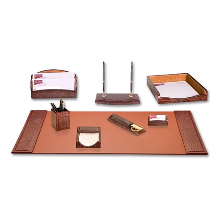 Dacasso Brown Crocodile Embossed Leather 8-Piece Desk Set DF-2012